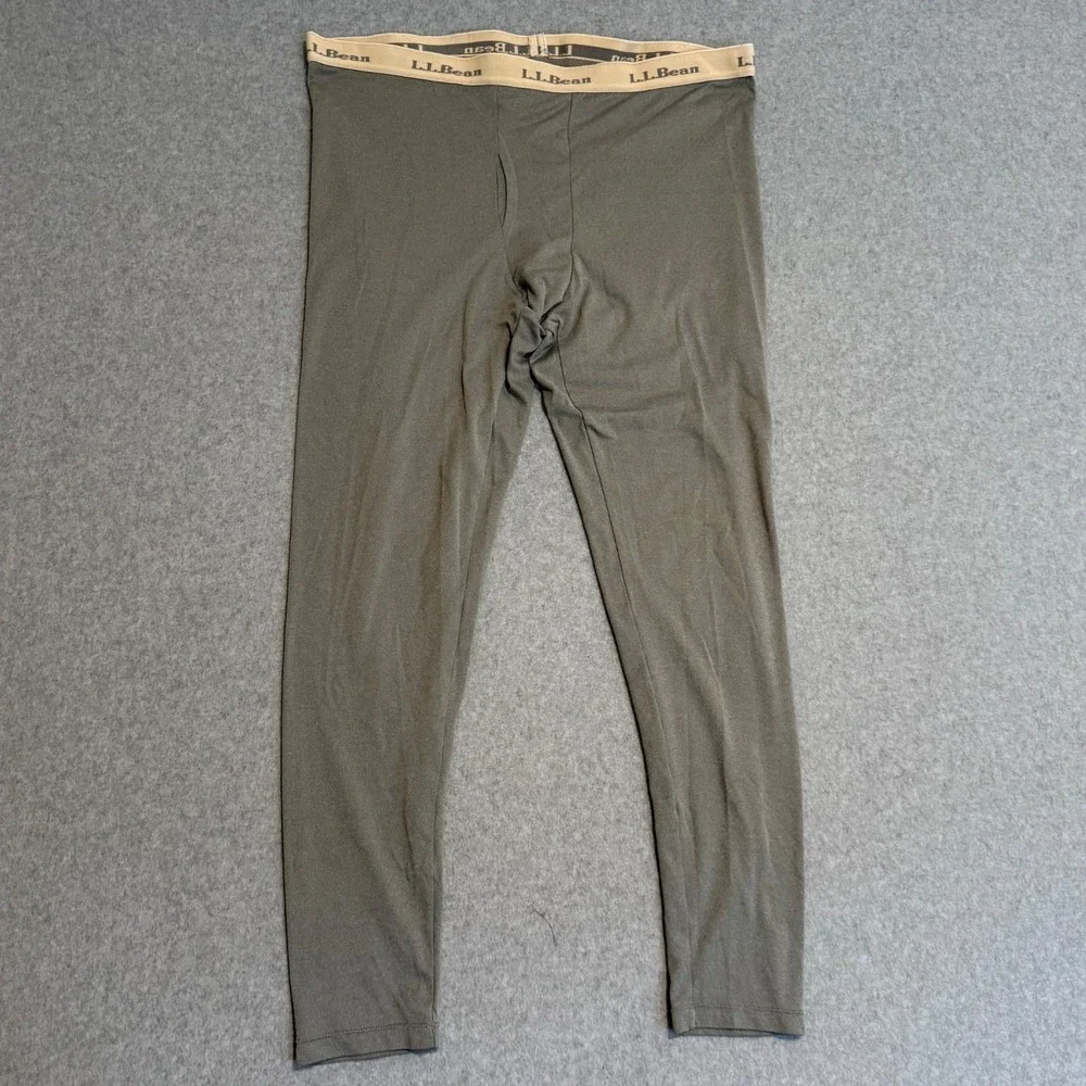 LL Bean Mens L REG Base Layer Pants Long Johns Underwear Gray Cream Stretch Hike